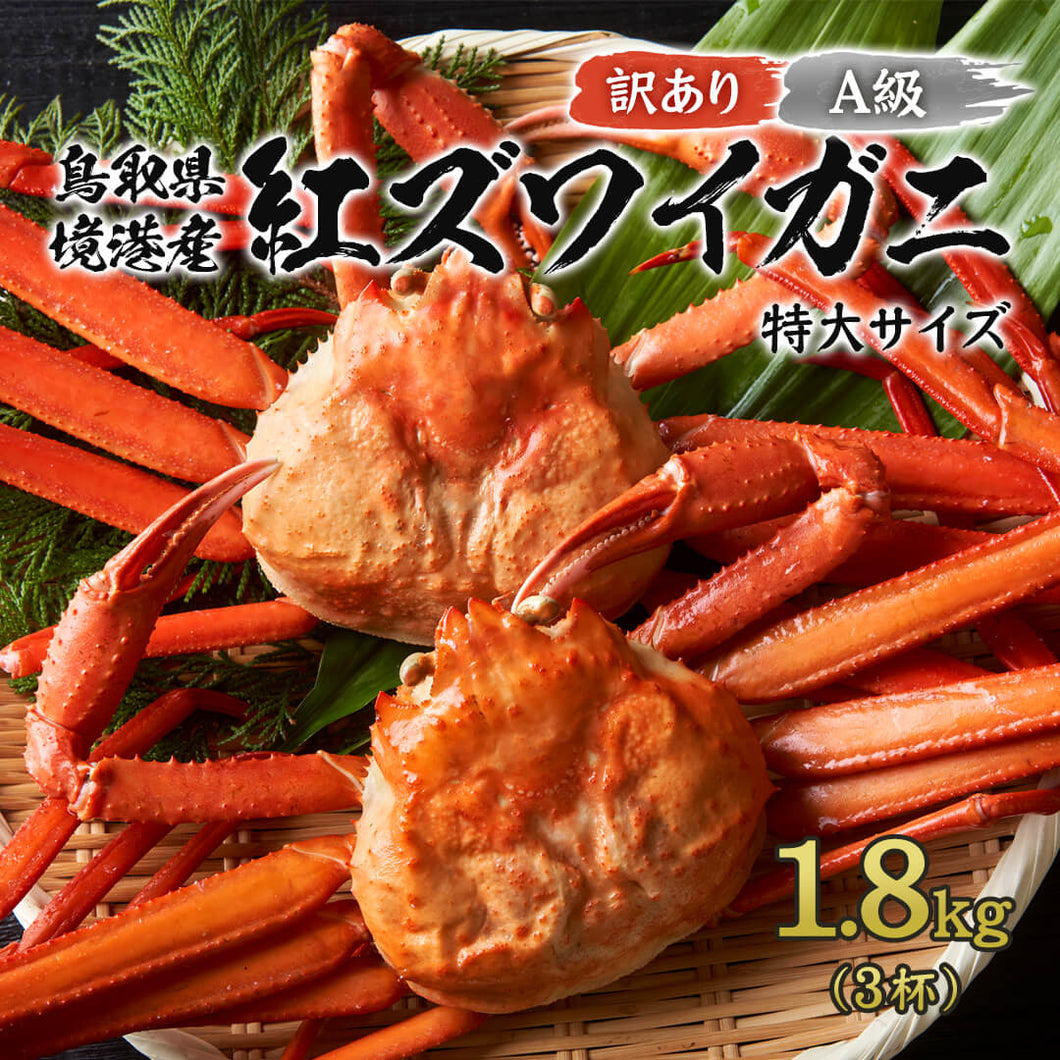 【訳あり】鳥取県産  ボイル 紅ズワイガニ A級(訳あり)  特大サイズ 1.8kg箱詰めセット(3杯) 2025年1月15日以降順次発送